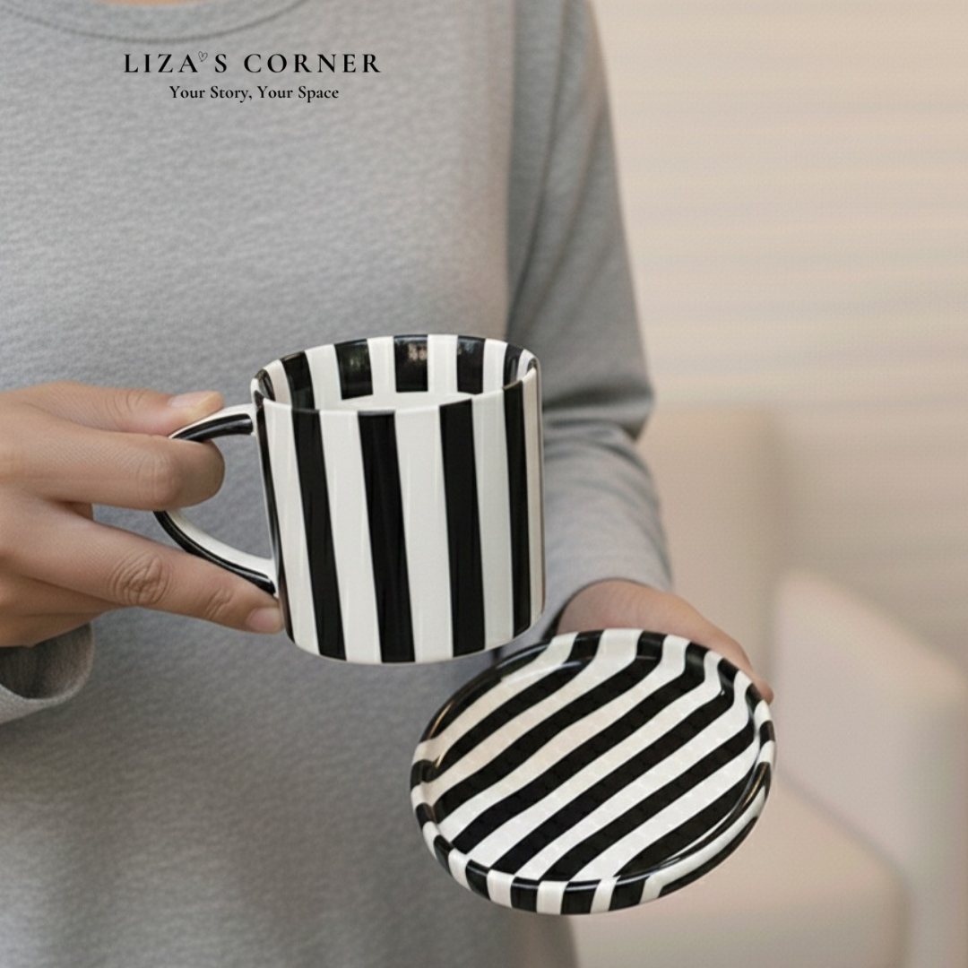 Striped Mug with Saucer