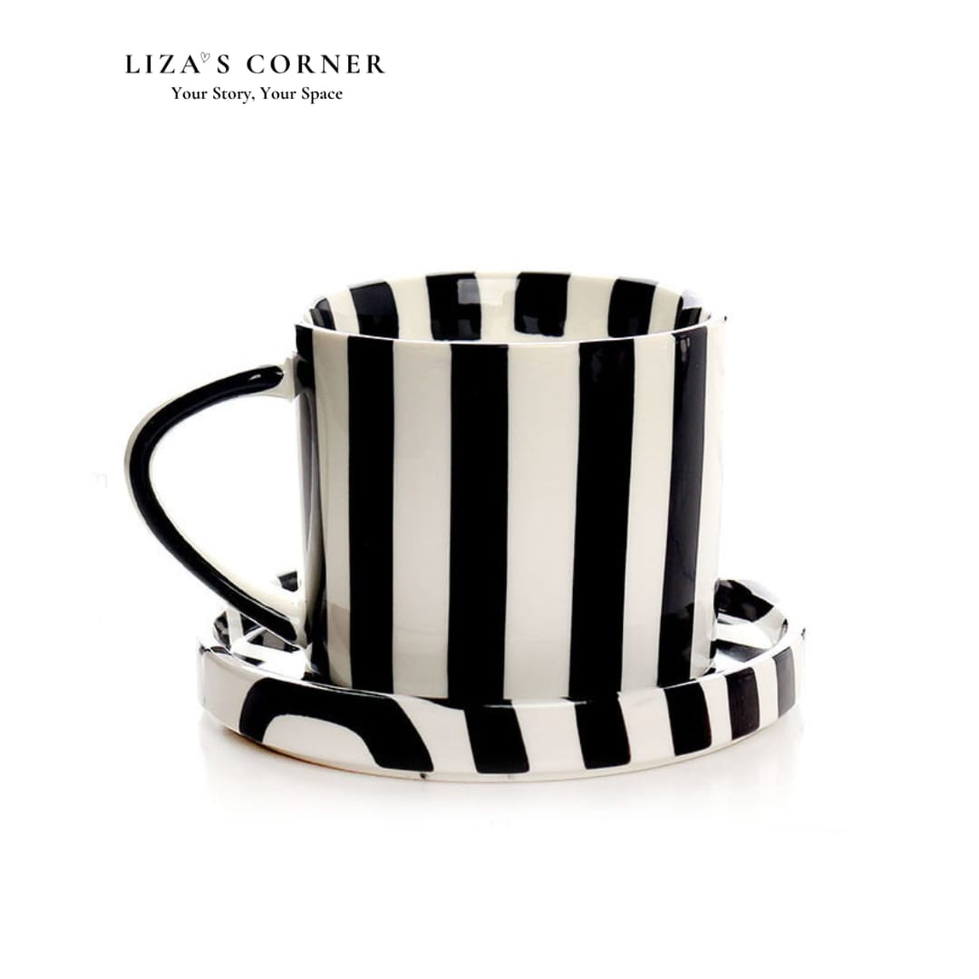 Striped Mug with Saucer