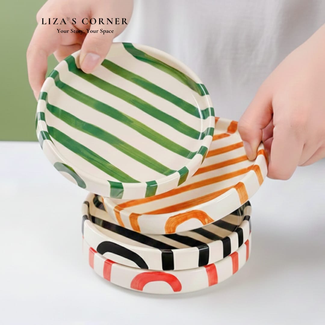 Hand Painted Ceramic Striped Plates